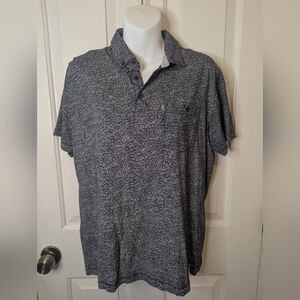 Denim and Flowers Dark Blue Polo Shirt with Contrasting Collar, Men's Large